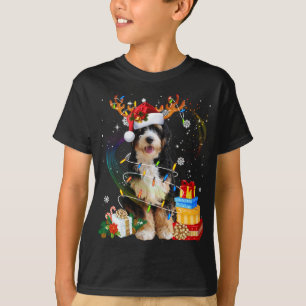 Bernedoodle Reindeer jul Ljus Rolig hund Xm T Shirt