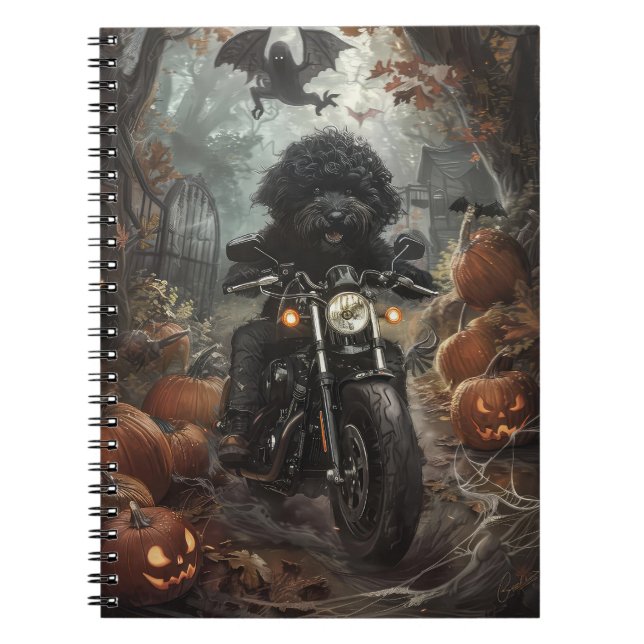 Bernedoodle Riding Motorcycle Halloween Scary Anteckningsbok (Framsidan)