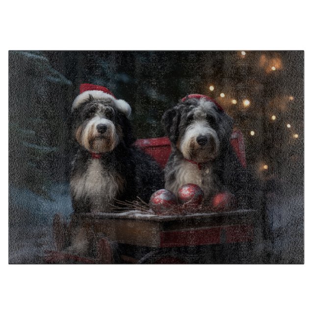 Bernedoodle Snöig släde juldekoration   (Framsidan)