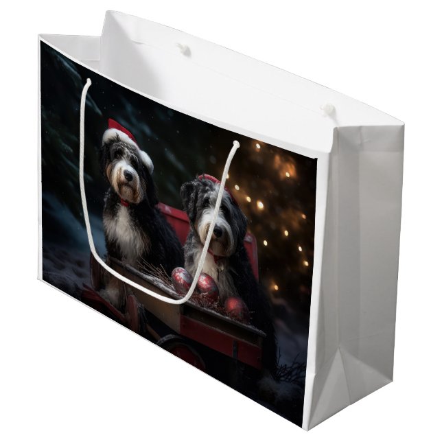 Bernedoodle Snowy Sleigh-juldekretet (Framsidan Vinklad)