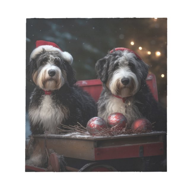 Bernedoodle Snowy Sleigh-juldekretet Anteckningsblock (Framsida)
