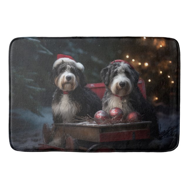 Bernedoodle Snowy Sleigh-juldekretet Badrumsmatta (Framsidan)