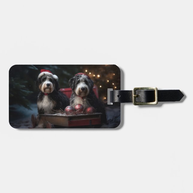 Bernedoodle Snowy Sleigh-juldekretet Bagagebricka (Horisontell Framsida)