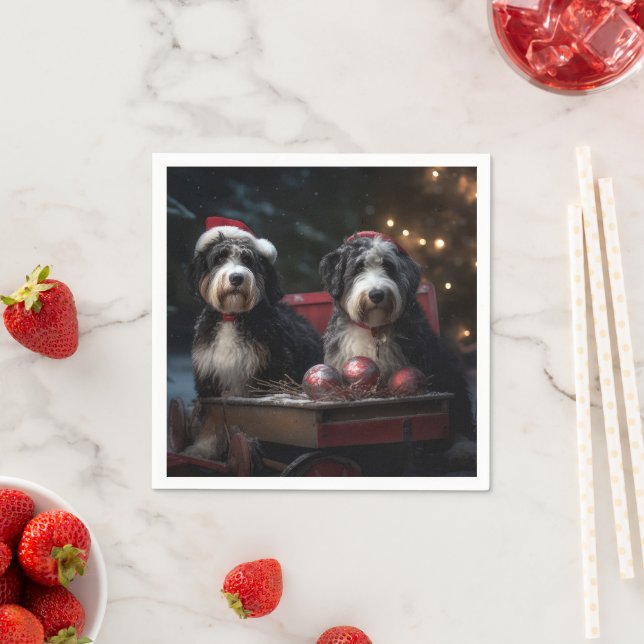 Bernedoodle Snowy Sleigh-juldekretet Pappersservett (Insitu)