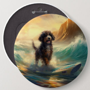 Bernedoodle Strand Surfing Målning Knapp