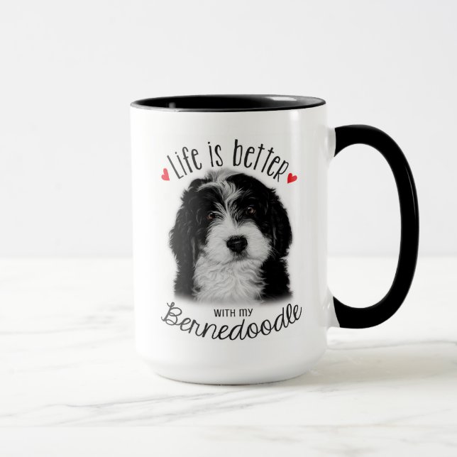Bernedoodle svart och vit 15oz kaffe Mugg (Höger)