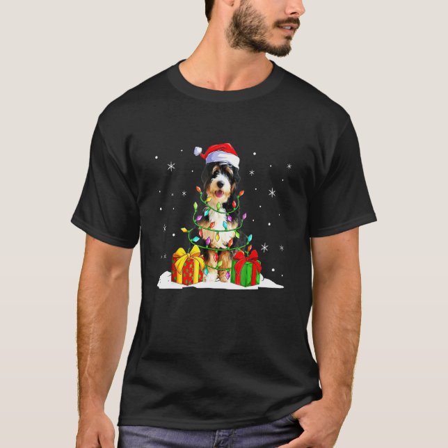 Bernedoodle Tomte Julgran Ljussling Jul Tröja (Framsida)