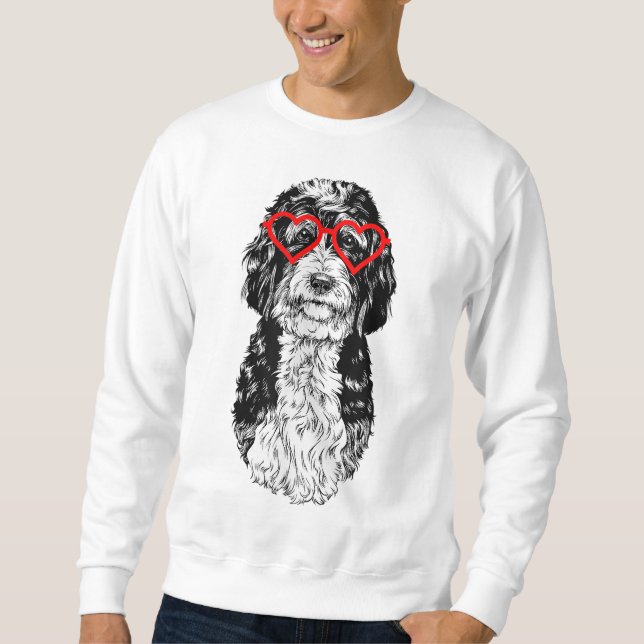 Bernedoodle Valentines day Doodle Hund mamma Hund  Lång Ärmad Tröja (Framsida)