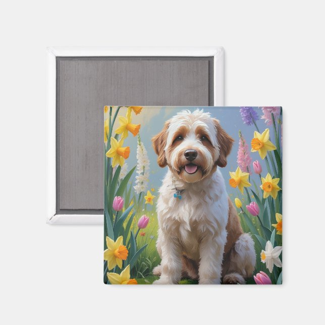 Bernedoodle Vår blommor Painting Magnet (Front/Back)