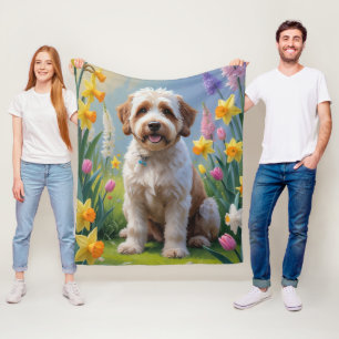 Bernedoodle Vårblommor Målning Fleecefilt