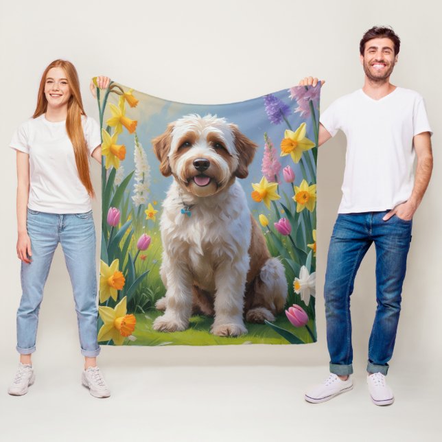 Bernedoodle Vårblommor Målning  Fleecefilt (På plats)