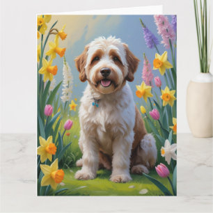 Bernedoodle Vårblommor Målning Kort