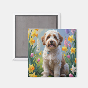 Bernedoodle Vårblommor Målning Magnet