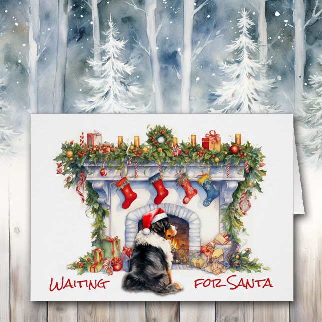 Berner Hund Vänta på julfireplace Hälsningskort (Skapare uppladdad)
