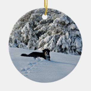 Berner i snön julgransprydnad keramik