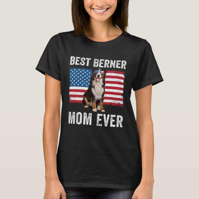 Berner Mamma American Flagga Bernese Mounta T Shirt (Framsida)