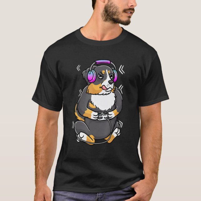 Berner Mountain Hund Video Gamer Gaming Berner Sen T Shirt (Framsida)