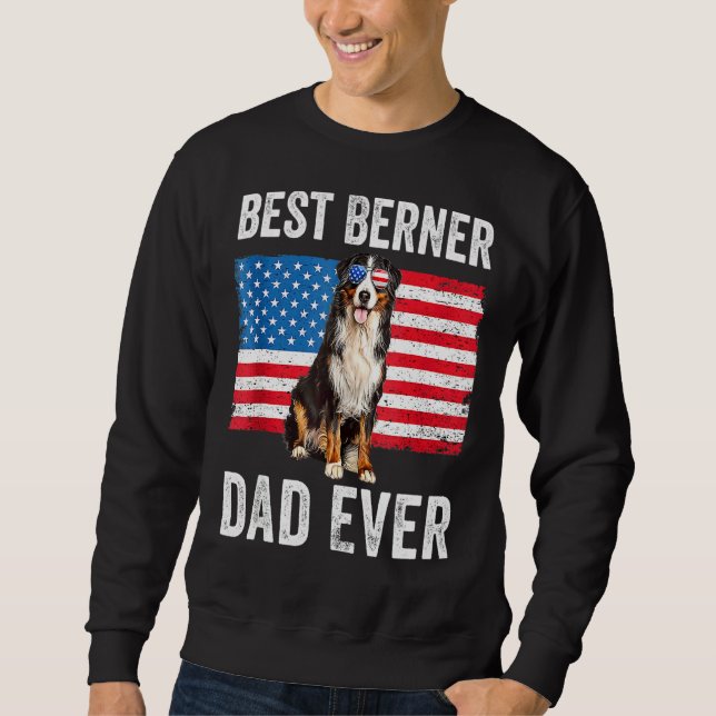 Berner Pappa American Flagga Bernese Mounta Lång Ärmad Tröja (Framsida)