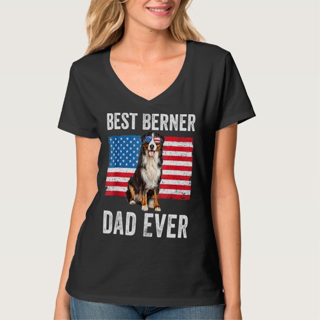 Berner Pappa American Flagga Bernese Mounta T Shirt (Framsida)