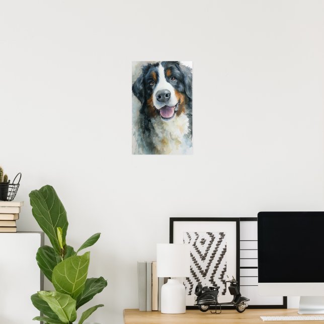Berner Sennenhund akvarellporträtt Poster (Hemmakontoret)