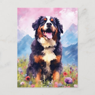 Berner Sennenhund färgrik akvarell konstverk Vykort