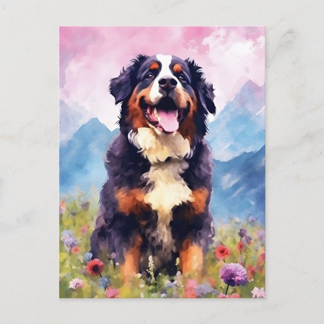 Berner Sennenhund färgrik akvarell konstverk Vykort (Framsida)