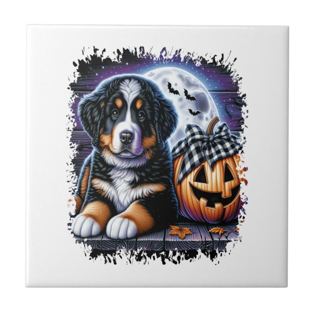 Berner Sennenhund Halloween Kakelplatta (Framsidan)