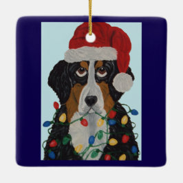 Berner Sennenhund intrasslad i julgransbelysning Julgransprydnad Keramik