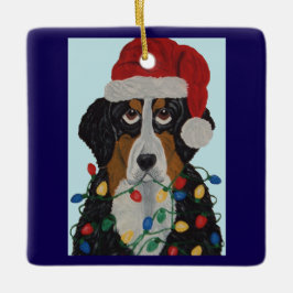 Berner Sennenhund intrasslad i julgransbelysning Julgransprydnad Keramik