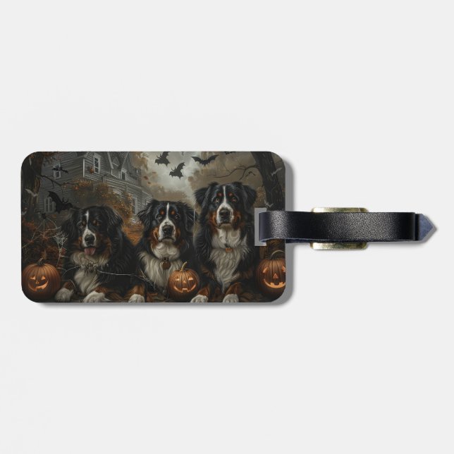 Bernersbergshund Halloween Natt Hund Delight Bagagebricka (Baksida Vågrät)