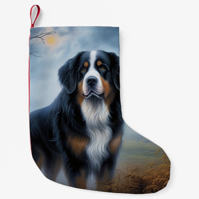 Bernersbergshund Halloween Skräckinjagande Liten Julstrumpa (Framsidan)