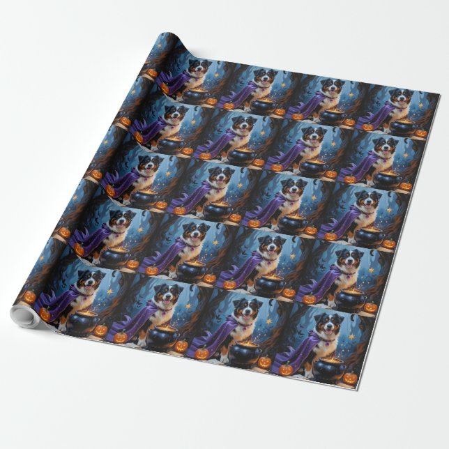 Bernersenne Hund Whimsical Halloween-målning Presentpapper (Utrullad)
