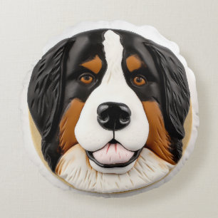 Bernersennenhund 3D Inspirerad Rund Kudde