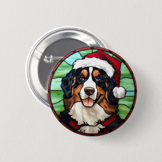 Bernersennenhund Glasmålning Jul Knapp (Framsida & baksida)
