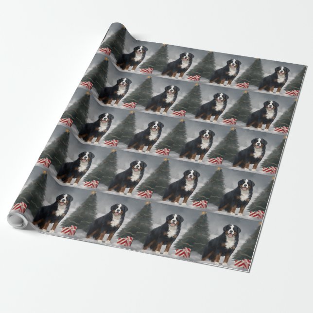Bernersennenhund i snö jul presentpapper (Utrullad)