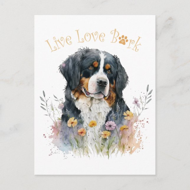 Bernersennenhund Mamma Blommig Vykort (Framsida)