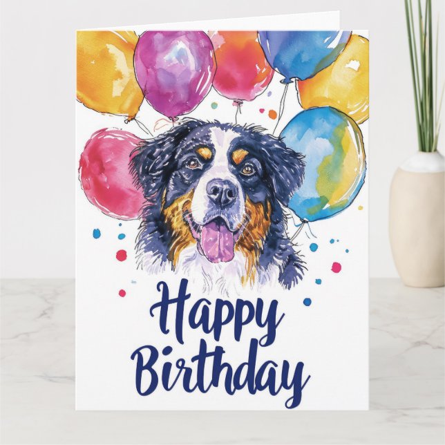 Bernersennenhund med ballonger kort (Framsida)