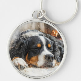 Bernersennenhund Rund Silverfärgad Nyckelring