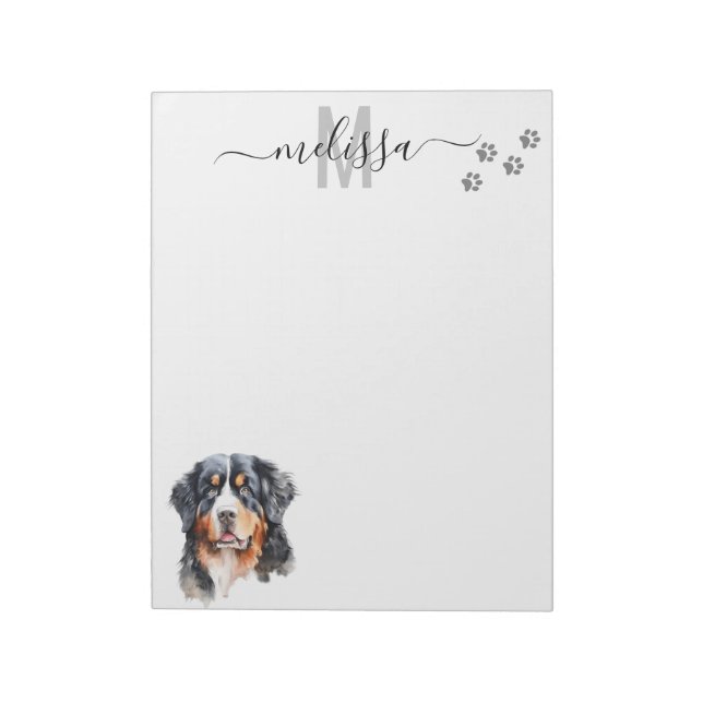 Bernersennepphund Vattenfärgmonogram Anteckningsblock (Roterad)