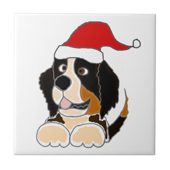 Bernese berghund i konst för Santa hattjul Kakelplatta (Framsidan)