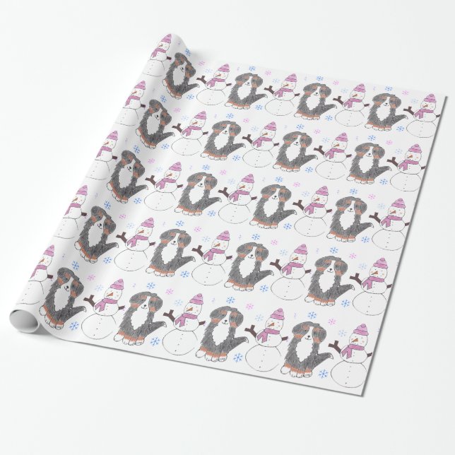 Bernese berghund och snögubbe presentpapper (Utrullad)