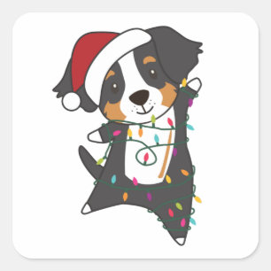 Bernese God jul Lycklig jul Hundar Fyrkantigt Klistermärke