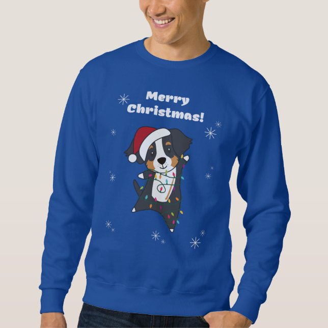 Bernese God jul Lycklig jul Hundar Sweat Lång Ärmad Tröja (Framsida)
