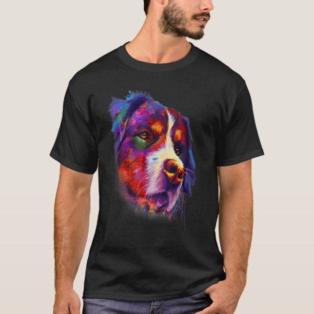 Bernese Looking Into Your Eyes Rainbow Art T Shirt (Framsida)
