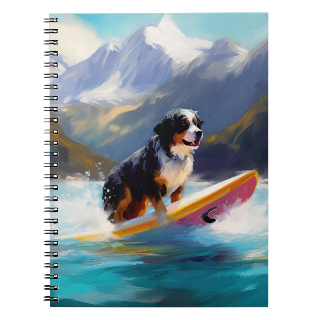 Bernese Mountain Beach Surfing Painting Anteckningsbok (Framsidan)