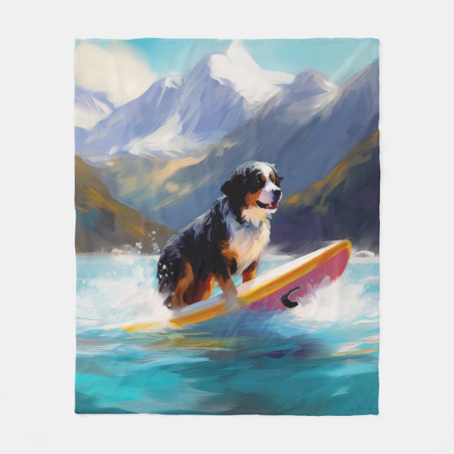 Bernese Mountain Beach Surfing Painting Fleecefilt (Framsidan)