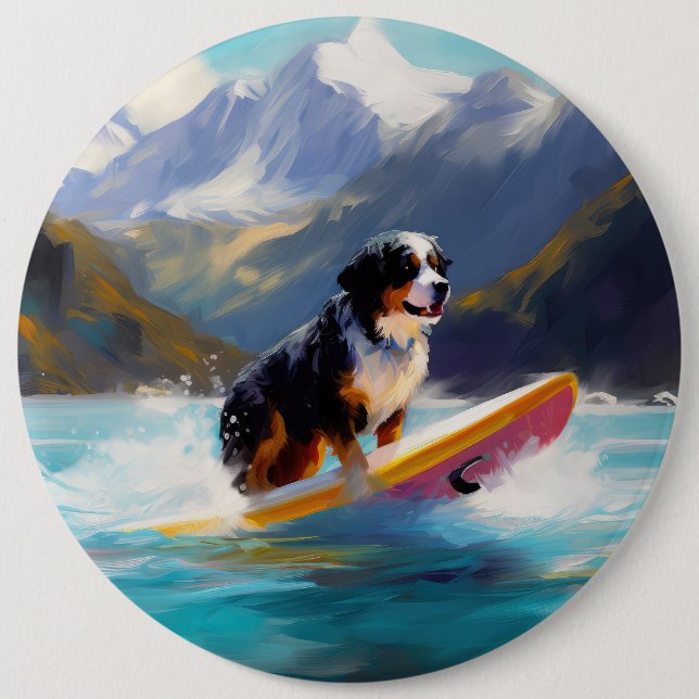 Bernese Mountain Beach Surfing Painting Knapp (Framsida)