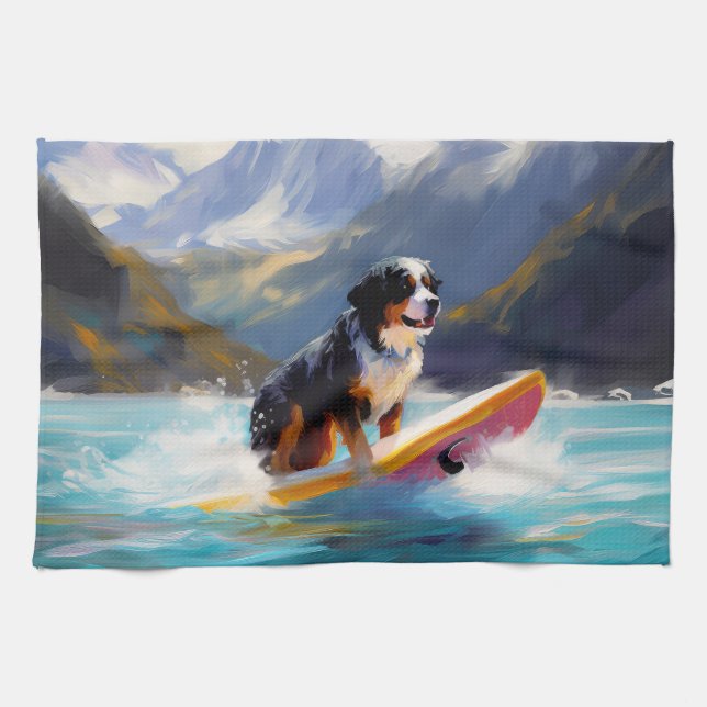 Bernese Mountain Beach Surfing Painting Kökshandduk (Horisontell)