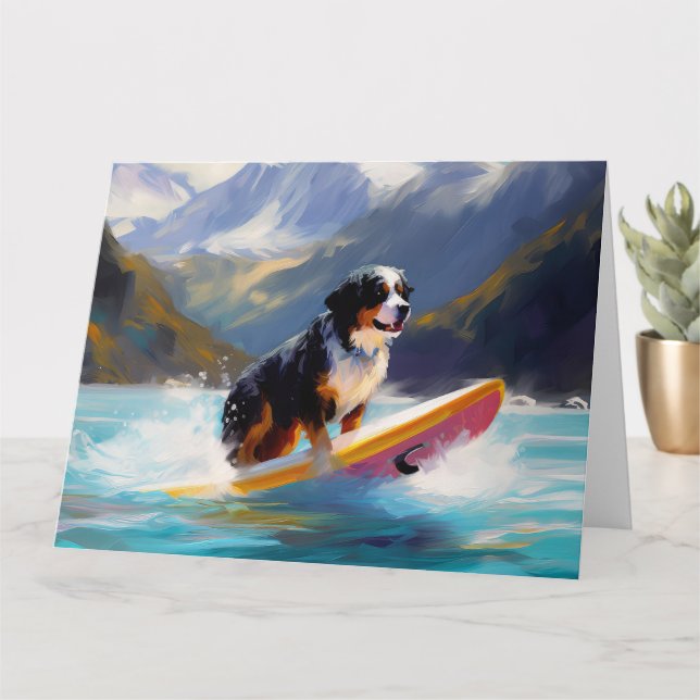 Bernese Mountain Beach Surfing Painting Kort (Liten växt)