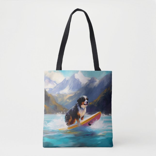 Bernese Mountain Beach Surfing Painting Tygkasse (Framsida)